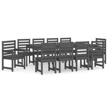 11 Piece Grey Solid Wood Pine Garden Dining Set | Hipomarket