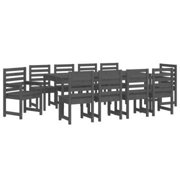 11 Piece Grey Solid Wood Pine Garden Dining Set | Hipomarket