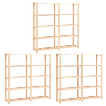 5-Tier Pine Wood Storage Racks - 3 pcs, 170 cm, 500 kg Capacity