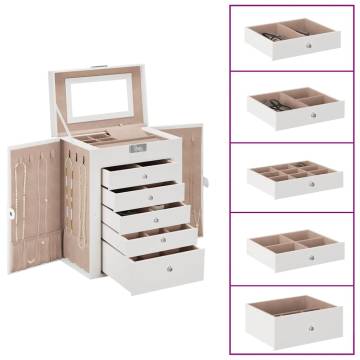 Elegant 6-Layer Lockable Jewellery Box with Mirror - White