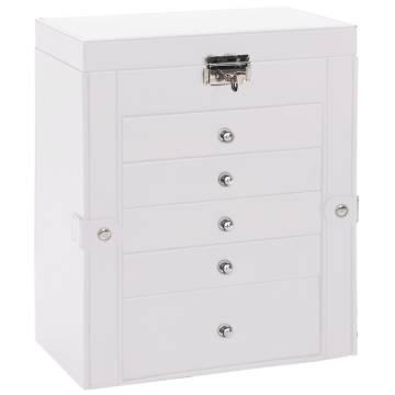 Elegant 6-Layer Lockable Jewellery Box with Mirror - White