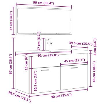 3 Piece Bathroom Furniture Set - Concrete Grey Engineered Wood