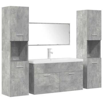 5 Piece Bathroom Furniture Set - Concrete Grey Engineered Wood