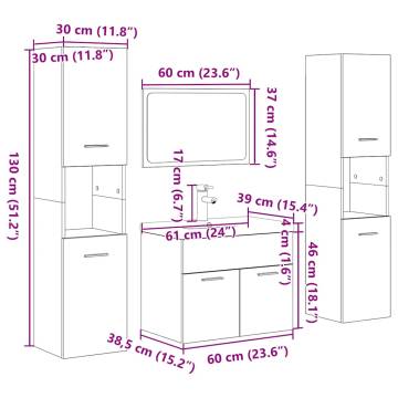 5 Piece Bathroom Furniture Set - Sonoma Oak Engineered Wood