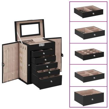 Elegant 6-Layer Lockable Jewellery Box with Mirror - Black