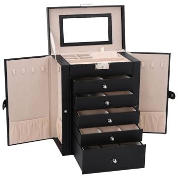 Elegant 6-Layer Lockable Jewellery Box with Mirror - Black