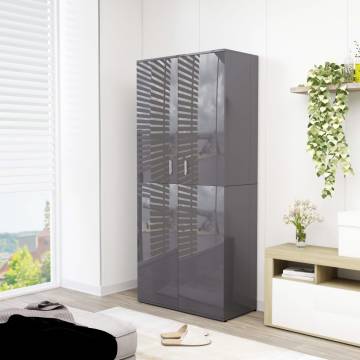 High Gloss Grey Shoe Cabinet - Stylish Storage Solution