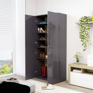 High Gloss Grey Shoe Cabinet - Stylish Storage Solution