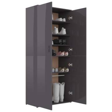 High Gloss Grey Shoe Cabinet - Stylish Storage Solution