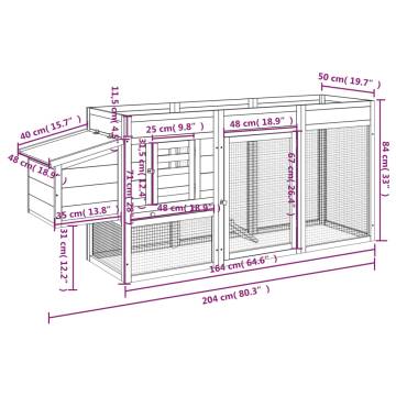 Chicken Coop Mocha - Solid Pine Wood | 204x50x84 cm