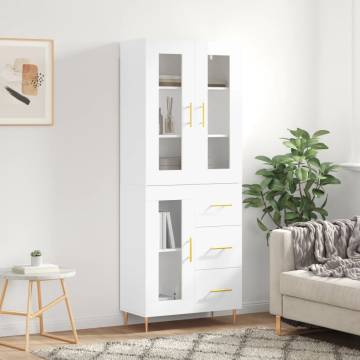 Stylish Highboard High Gloss White - 69.5x34x180 cm