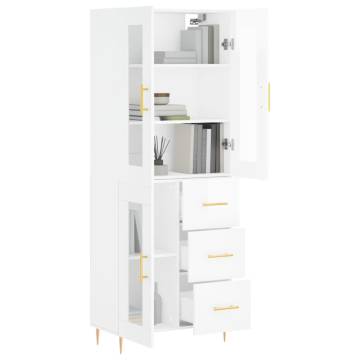 Stylish Highboard High Gloss White - 69.5x34x180 cm