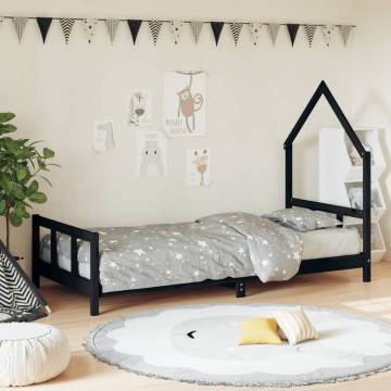 Kids Bed Frame Black 90x190 cm Solid Wood Pine | Hipomarket