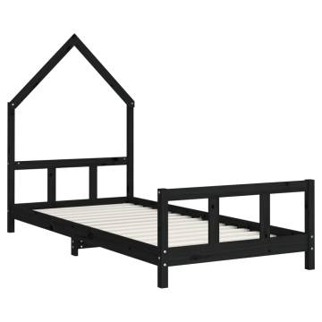 Kids Bed Frame Black 90x190 cm Solid Wood Pine | Hipomarket