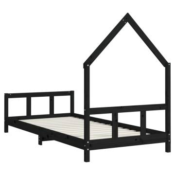 Kids Bed Frame Black 90x190 cm Solid Wood Pine | Hipomarket