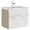 Stylish Sink Cabinet with Built-in Basin - White & Sonoma Oak