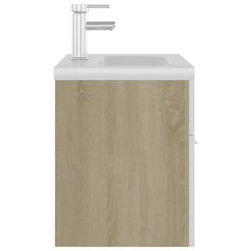 Stylish Sink Cabinet with Built-in Basin - White & Sonoma Oak