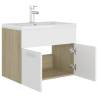 Stylish Sink Cabinet with Built-in Basin - White & Sonoma Oak