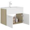 Stylish Sink Cabinet with Built-in Basin - White & Sonoma Oak