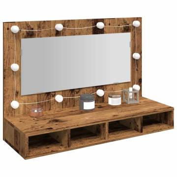 Stylish LED Mirror Cabinet in Old Wood - 90x31.5x62 cm