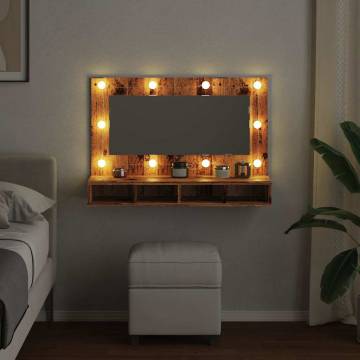 Stylish LED Mirror Cabinet in Old Wood - 90x31.5x62 cm