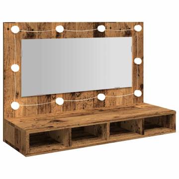 Stylish LED Mirror Cabinet in Old Wood - 90x31.5x62 cm