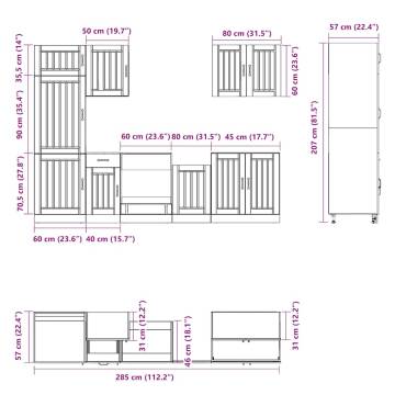 7 Piece Kitchen Cabinet Set Kalmar Brown Oak | Hipomarket UK