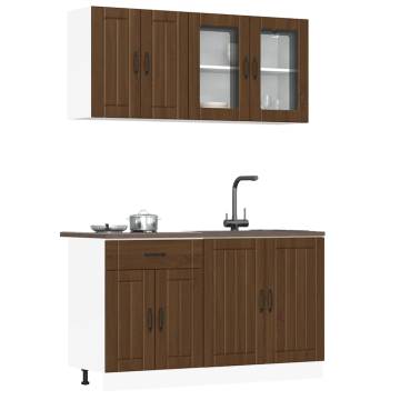 4 Piece Kitchen Cabinet Set - Kalmar Brown Oak - Durable Storage