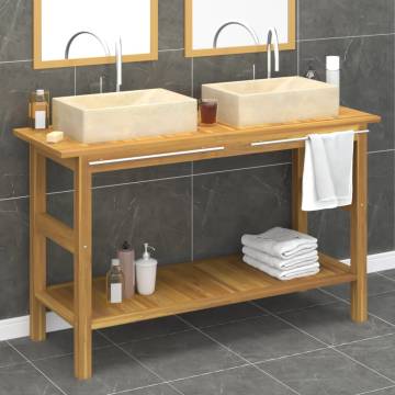 Bathroom Vanity Cabinet with Cream Marble Sinks - Teak Wood