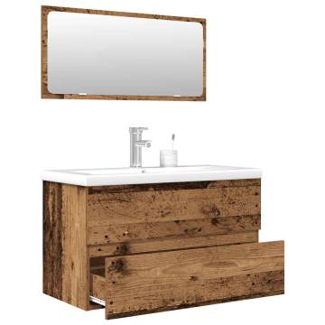 3 Piece Bathroom Furniture Set - Old Wood Engineered Wood