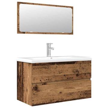 3 Piece Bathroom Furniture Set - Old Wood Engineered Wood