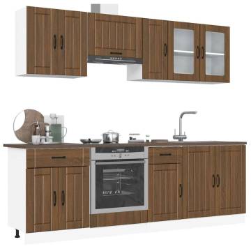 8 Piece Kitchen Cabinet Set - Kalmar Brown Oak Engineered Wood