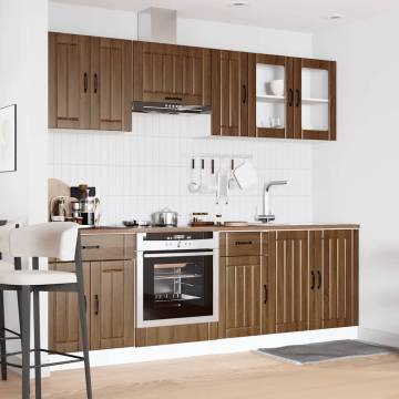 8 Piece Kitchen Cabinet Set - Kalmar Brown Oak Engineered Wood