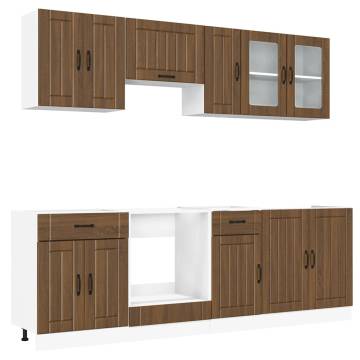 8 Piece Kitchen Cabinet Set - Kalmar Brown Oak Engineered Wood