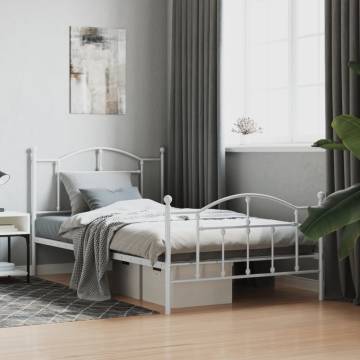 Elegant White Metal Bed Frame with Headboard & Footboard - 100x200 cm