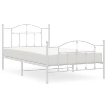 Elegant White Metal Bed Frame with Headboard & Footboard - 100x200 cm