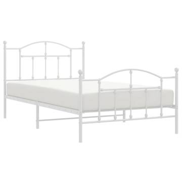 Elegant White Metal Bed Frame with Headboard & Footboard - 100x200 cm