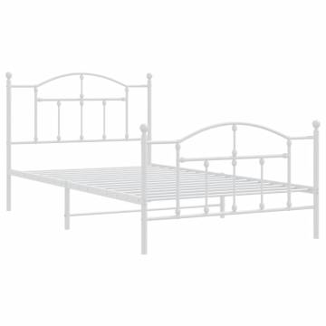 Elegant White Metal Bed Frame with Headboard & Footboard - 100x200 cm