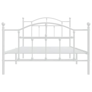 Elegant White Metal Bed Frame with Headboard & Footboard - 100x200 cm