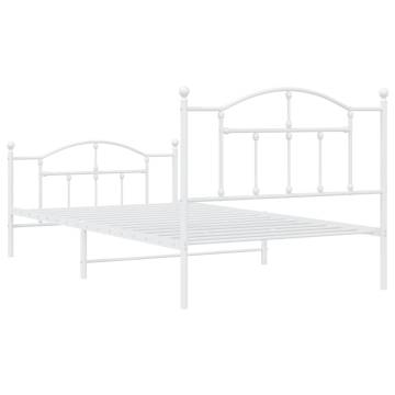 Elegant White Metal Bed Frame with Headboard & Footboard - 100x200 cm