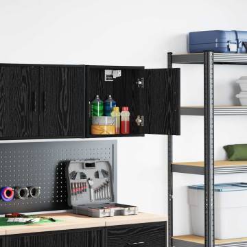 Garage Wall Cabinet - Black Engineered Wood Storage Solution