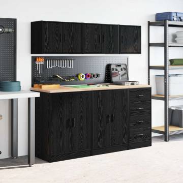 Garage Wall Cabinet - Black Engineered Wood Storage Solution