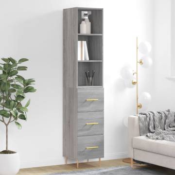 Stylish Grey Sonoma Highboard - 34.5x34x180 cm | HipoMarket