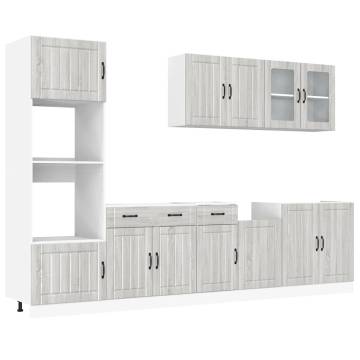 7 Piece Kitchen Cabinet Set - Kalmar Grey Sonoma Wood