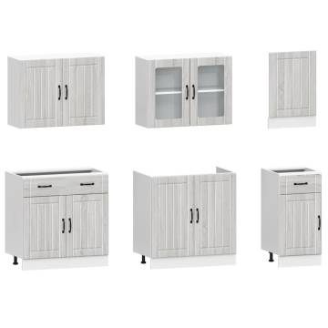 7 Piece Kitchen Cabinet Set - Kalmar Grey Sonoma Wood