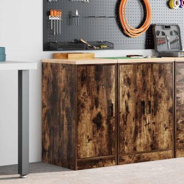 Garage Storage Cabinet Smoked Oak - Solid Pinewood, Durable Design