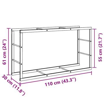 Firewood Rack Black Steel 110x30x61 cm - Sturdy & Durable