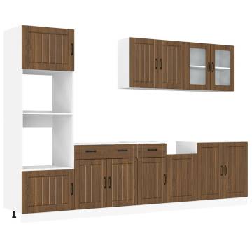 7 Piece Kitchen Cabinet Set - Kalmar Brown Oak - Stylish Storage