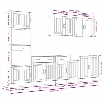 7 Piece Kitchen Cabinet Set - Kalmar Brown Oak - Stylish Storage