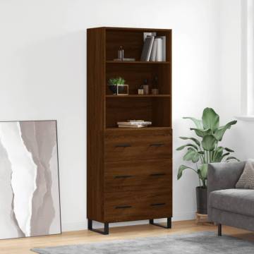 Stylish Highboard Brown Oak - 69.5x34x180 cm Engineered Wood